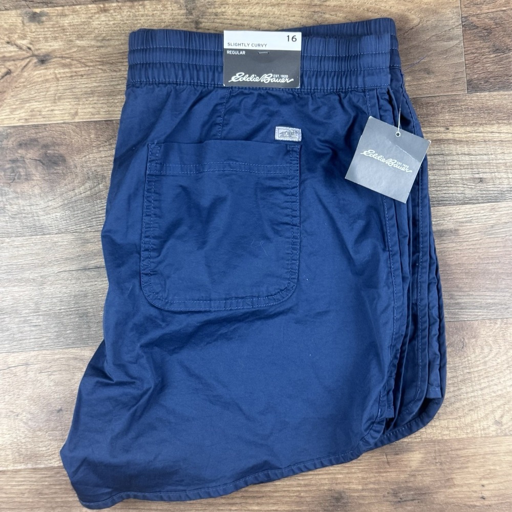 NWT Eddie Bauer Shorts 16 Slightly Curve Pull On Cotton Blend Stretch 4" Inseam